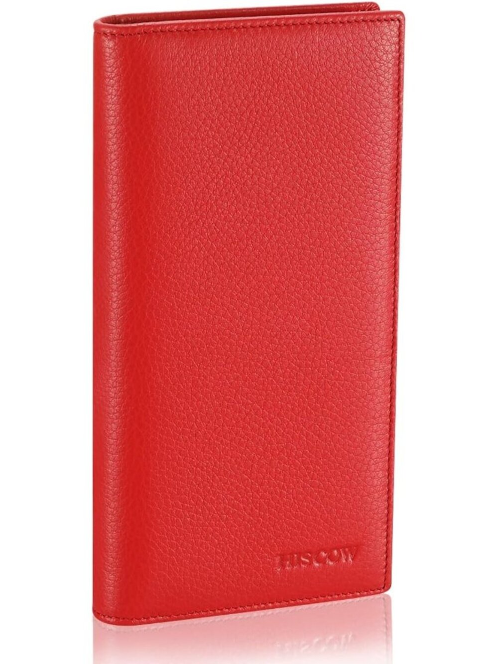 Men's Long Wallet, Full Grain Leather, 15 Card Slots, Pebbled Red, Stylish